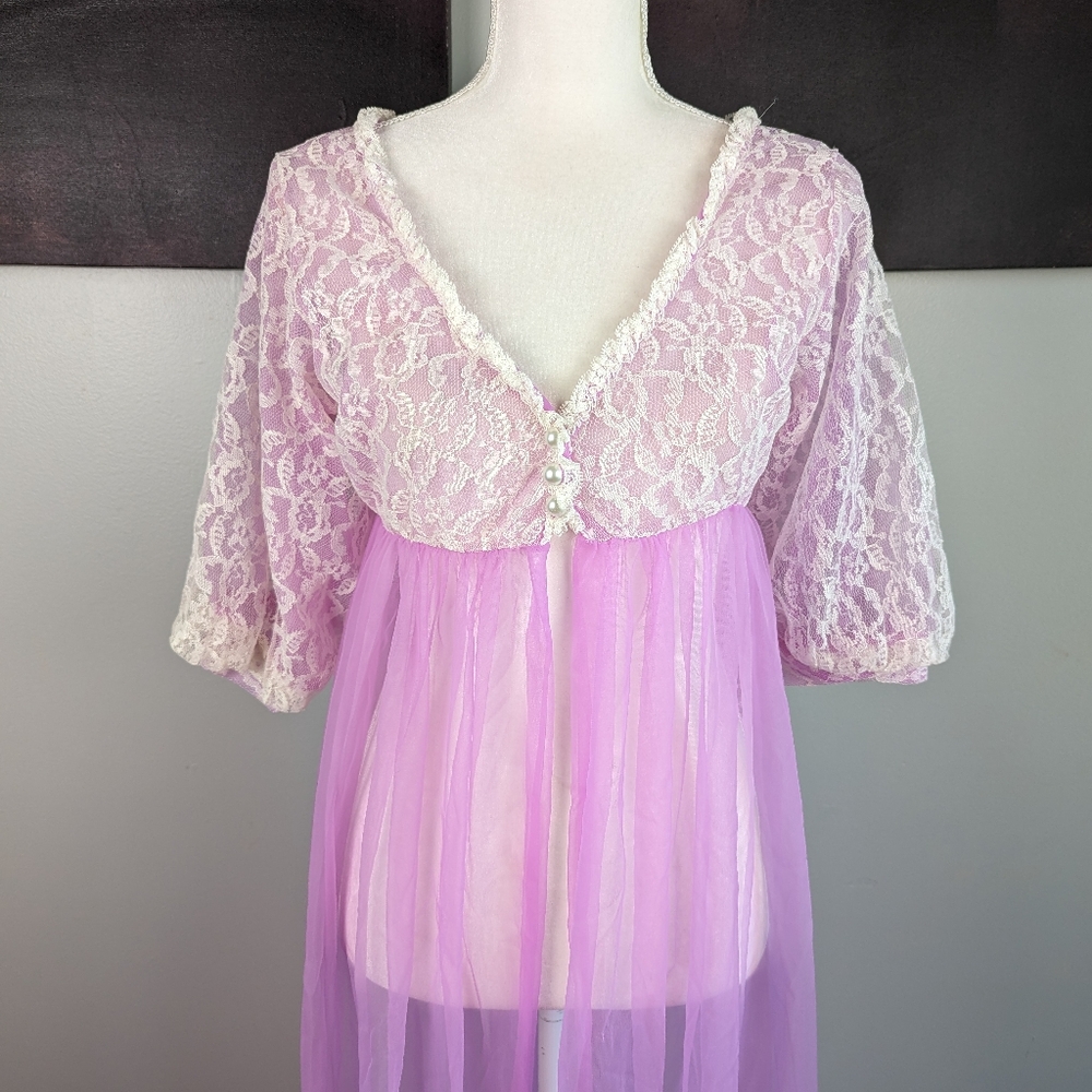 Vintage purple mesh peignoir - Picture 2 of 10